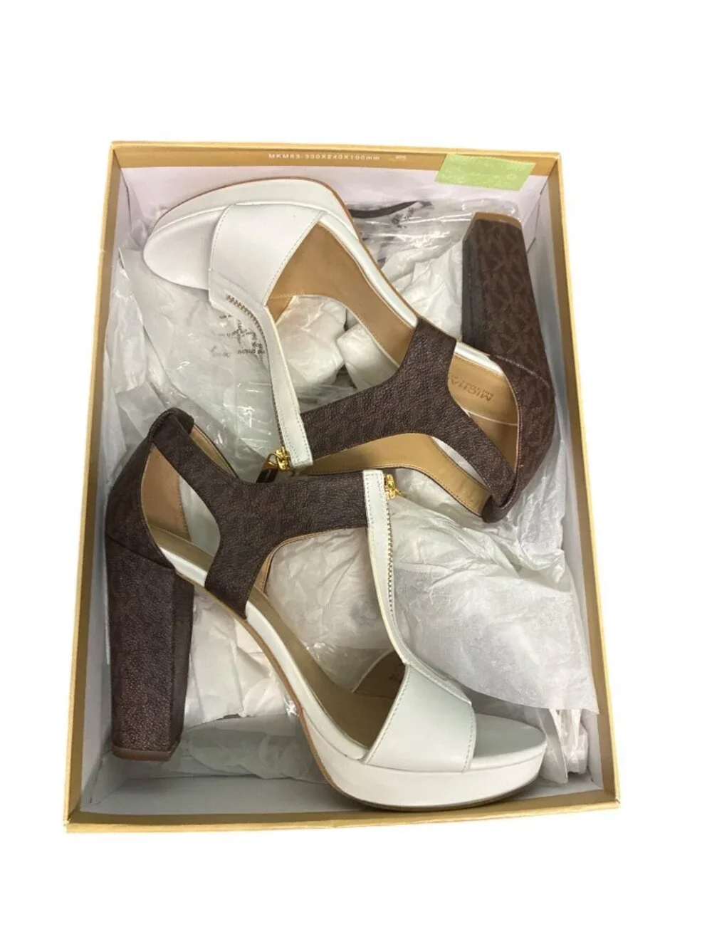 Michael Kors Berkley Sandal OP White Brown Leather Slingback Sandal‎ Heels 9M